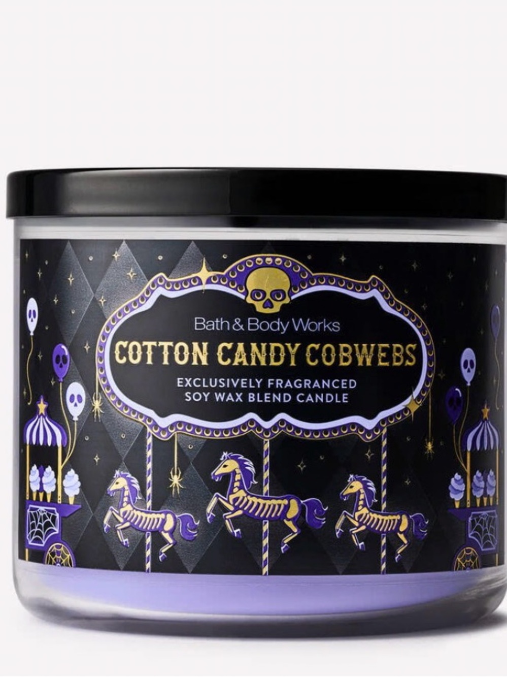 Bath & Body Works Cotton Candy Cobwebs 3-Wick Halloween Candle 14.5oz Purple Wax